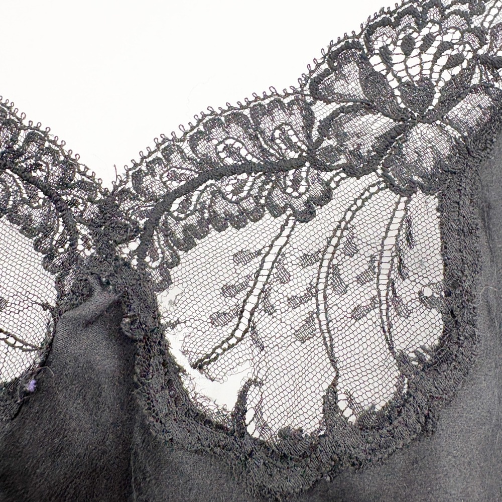 Filigree Womens Vintage Black Lace Trim Coquette Silk Cami Lingerie Top Size S - Picture 2 of 6